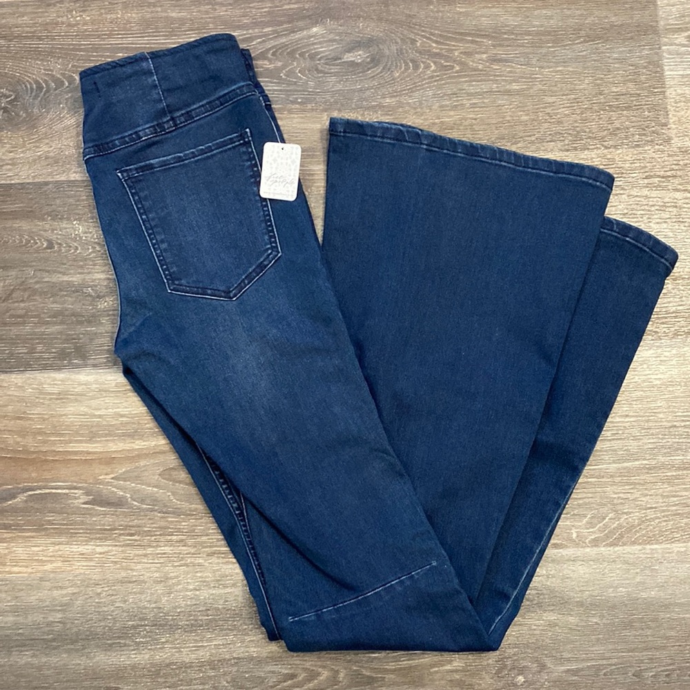 Free People Dark Blue Wide Leg Flare Jeans